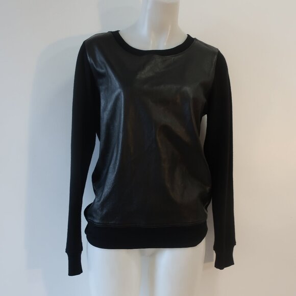 Womens Ralph Lauren Black Label Mixed Media Black Wool Leather Knit Sweater M - Picture 2 of 10